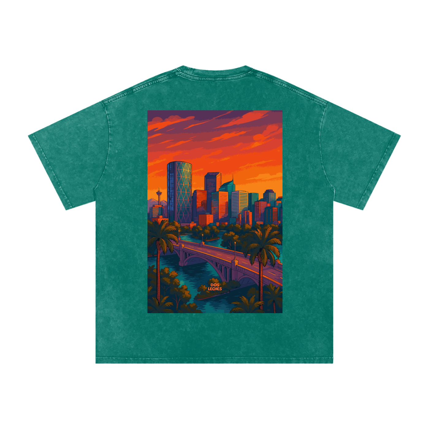 Dos Leches -  Green Acid-Wash Oversize T-Shirt