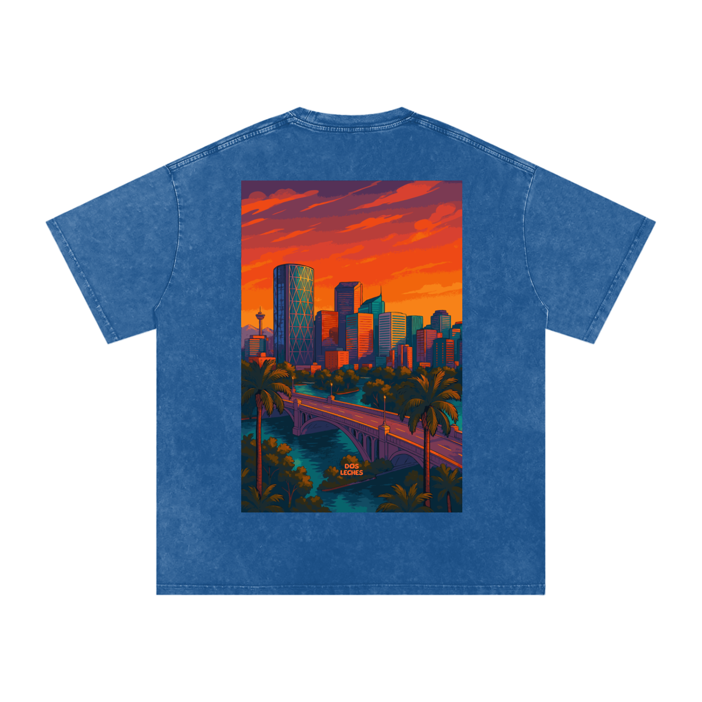 Dos Leches -  Dark Blue Acid-Wash Oversize T-Shirt